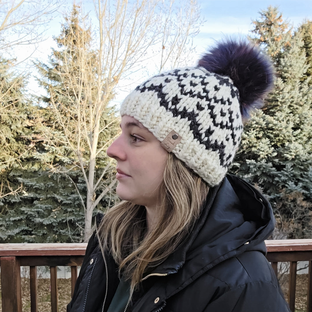 Black and Cream Snowstorm Beanie
