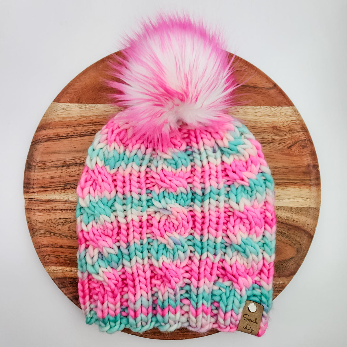 Pink and White Faux Fur Pom