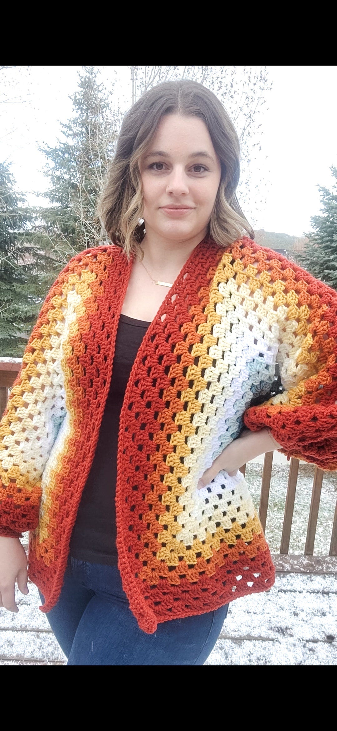 Orange Granny Square Cardigan
