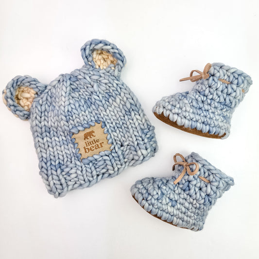 Blue Little Bear Hat and Booties - 3 months
