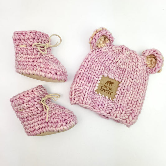 Pink Little Bear Hat and Booties - 3 months