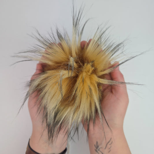 Brown Multicolor Faux Fur Pom