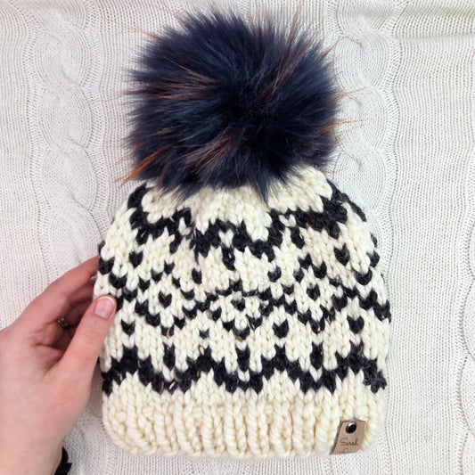 Black and Cream Snowstorm Beanie