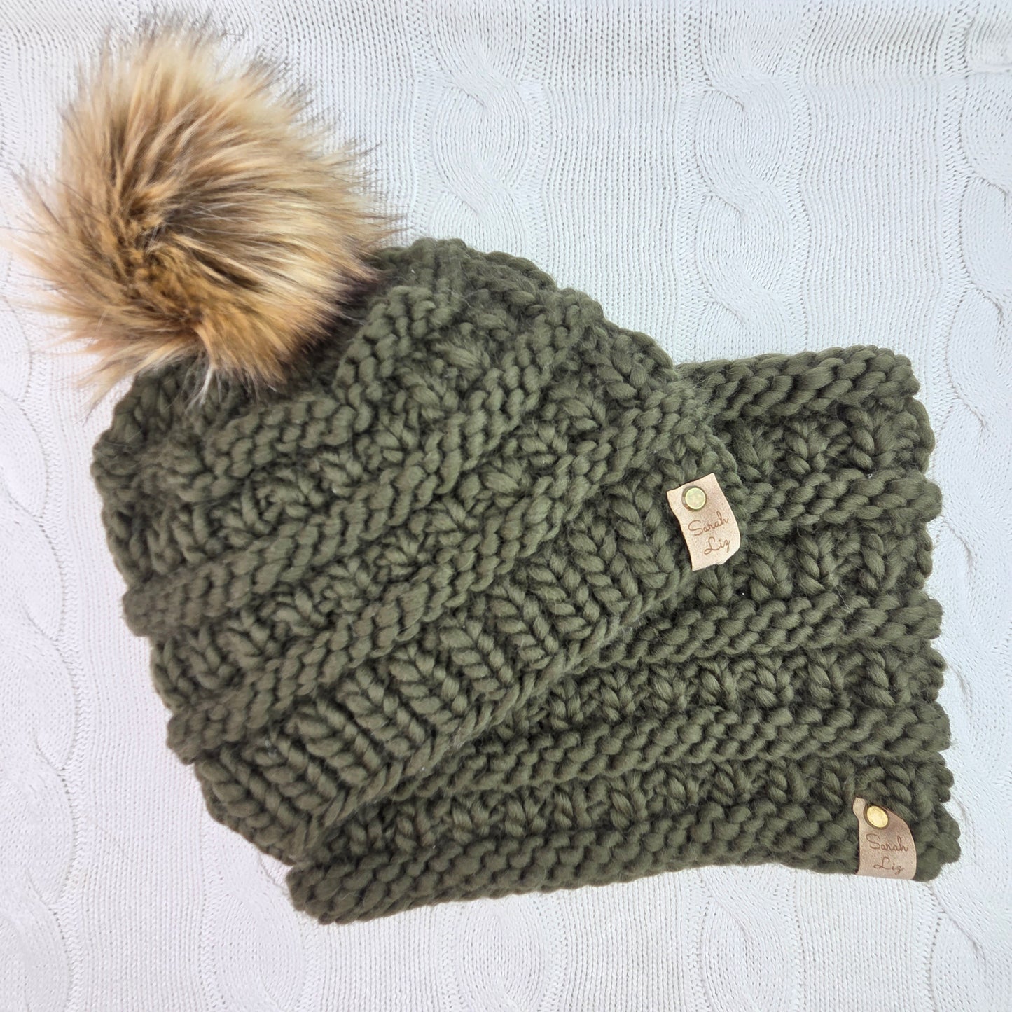 Olive Green Beanie and Cowl Set
