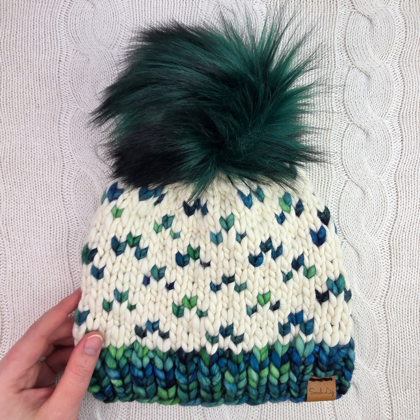 Green and White Fair Isle Beanie
