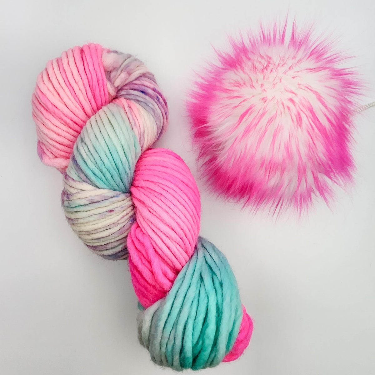Pink and White Faux Fur Pom