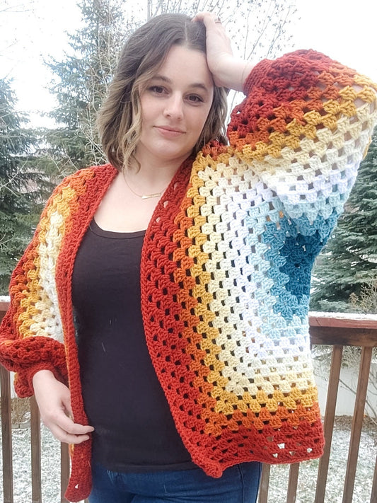 Orange Granny Square Cardigan
