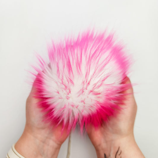 Pink and White Faux Fur Pom