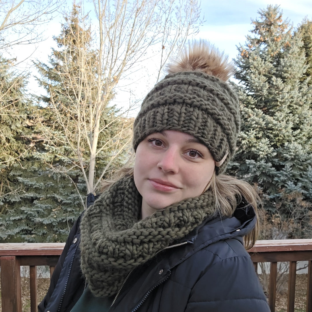Olive Green Beanie and Cowl Set