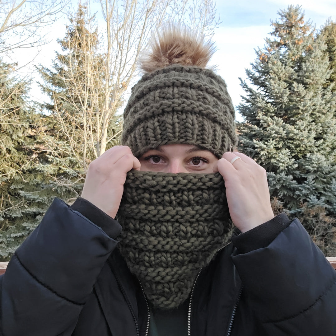Olive Green Beanie and Cowl Set
