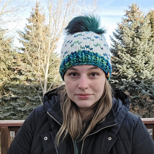 Green and White Fair Isle Beanie