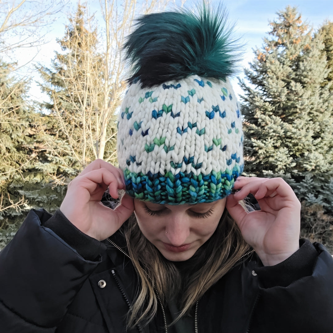 Green and White Fair Isle Beanie