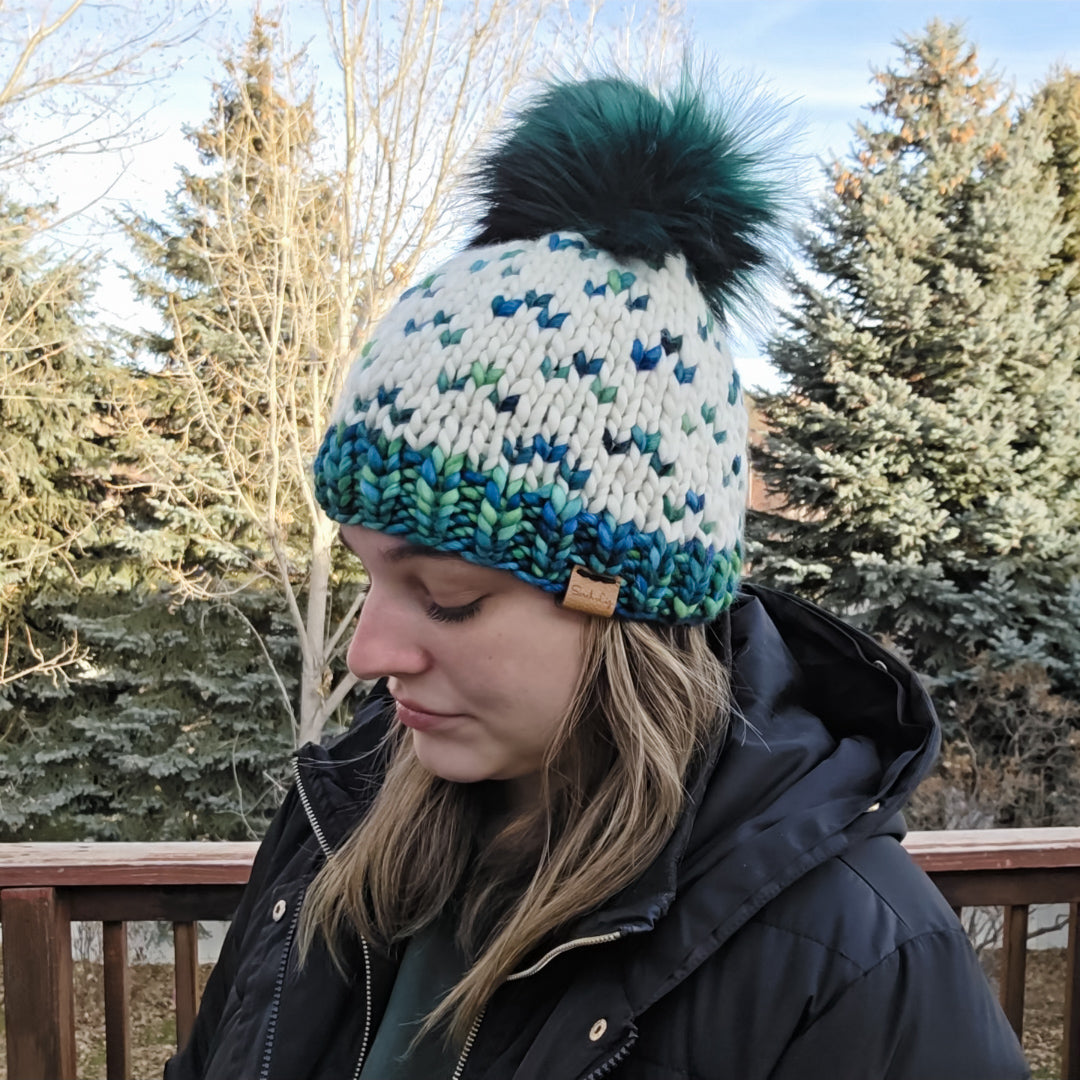 Green and White Fair Isle Beanie