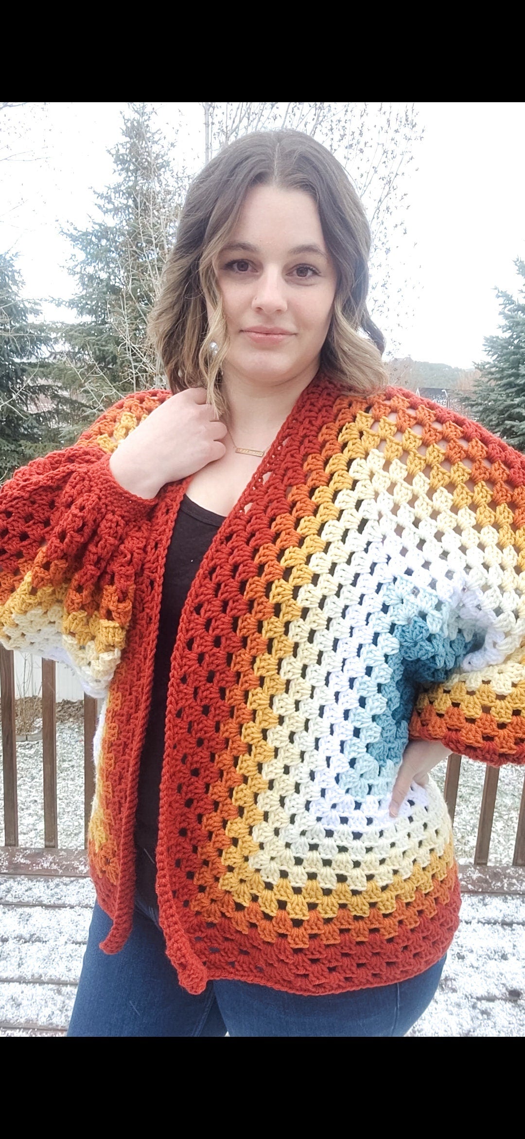 Orange Granny Square Cardigan